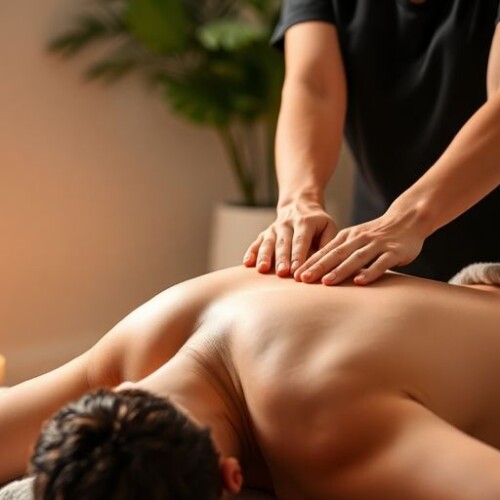 Shiatsu masajı yapılan bir kişi ve uygulayıcı.