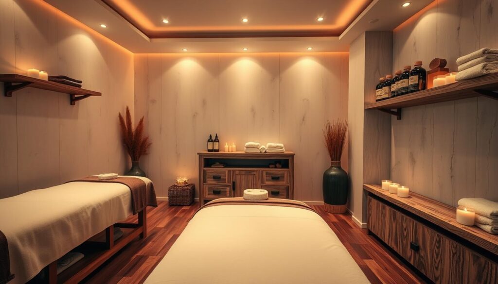 A luxurious spa interior with plush massage tables, dimmed lighting, and soothing aromatherapy candles. Soft, warm towels and massage oils neatly arranged on weathered wooden shelves. The space exudes an atmosphere of tranquility and relaxation, inviting the viewer to indulge in the professional and reliable male massage services offered. The scene is captured through a wide-angle lens, showcasing the cozy and inviting ambiance of the spa setting. A luxurious spa interior with plush massage tables, dimmed lighting, and soothing aromatherapy candles. Soft, warm towels and massage oils neatly arranged on weathered wooden shelves. The space exudes an atmosphere of tranquility and relaxation, inviting the viewer to indulge in the professional and reliable male massage services offered. The scene is captured through a wide-angle lens, showcasing the cozy and inviting ambiance of the spa setting.