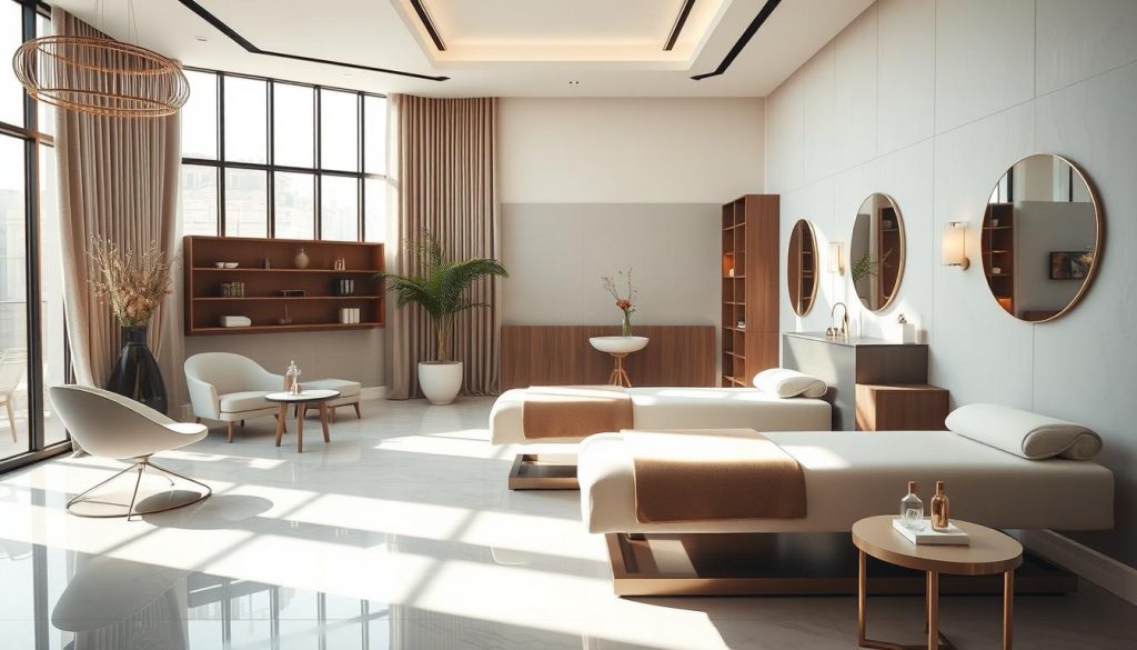 A serene, elegant spa and beauty salon setting in the heart of Istanbul, with a sophisticated and inviting atmosphere. The image showcases a modern, airy interior with natural light flooding through large windows, highlighting sleek, minimalist furnishings and calming color palettes. The scene features plush treatment tables, luxurious amenities, and carefully curated decor that evokes a sense of tranquility and relaxation. The overall impression is one of a high-end, well-appointed establishment that caters to the city's discerning clientele seeking wellness, pampering, and rejuvenation. A serene, elegant spa and beauty salon setting in the heart of Istanbul, with a sophisticated and inviting atmosphere. The image showcases a modern, airy interior with natural light flooding through large windows, highlighting sleek, minimalist furnishings and calming color palettes. The scene features plush treatment tables, luxurious amenities, and carefully curated decor that evokes a sense of tranquility and relaxation. The overall impression is one of a high-end, well-appointed establishment that caters to the city's discerning clientele seeking wellness, pampering, and rejuvenation.