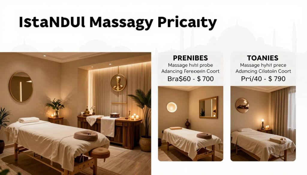A visual representation of regional variations in massage therapy prices in Istanbul, highlighting the differences in amenities and atmosphere of various massage salons. In the foreground, showcase an elegant and serene massage room with soft, warm lighting, featuring a comfortable massage table surrounded by calming decor, such as plants and candles. In the middle ground, depict contrasting settings to symbolize different pricing tiers, including a luxurious spa with opulent furnishings and a more modest, cozy salon with simple yet inviting decor. In the background, faint outlines of Istanbul's skyline can be seen, hinting at the geographical context. The overall mood should be tranquil and inviting, emphasizing the diverse experiences one can expect in different regions. Ensure the image is professional and suitable for an article without any text or human figures.